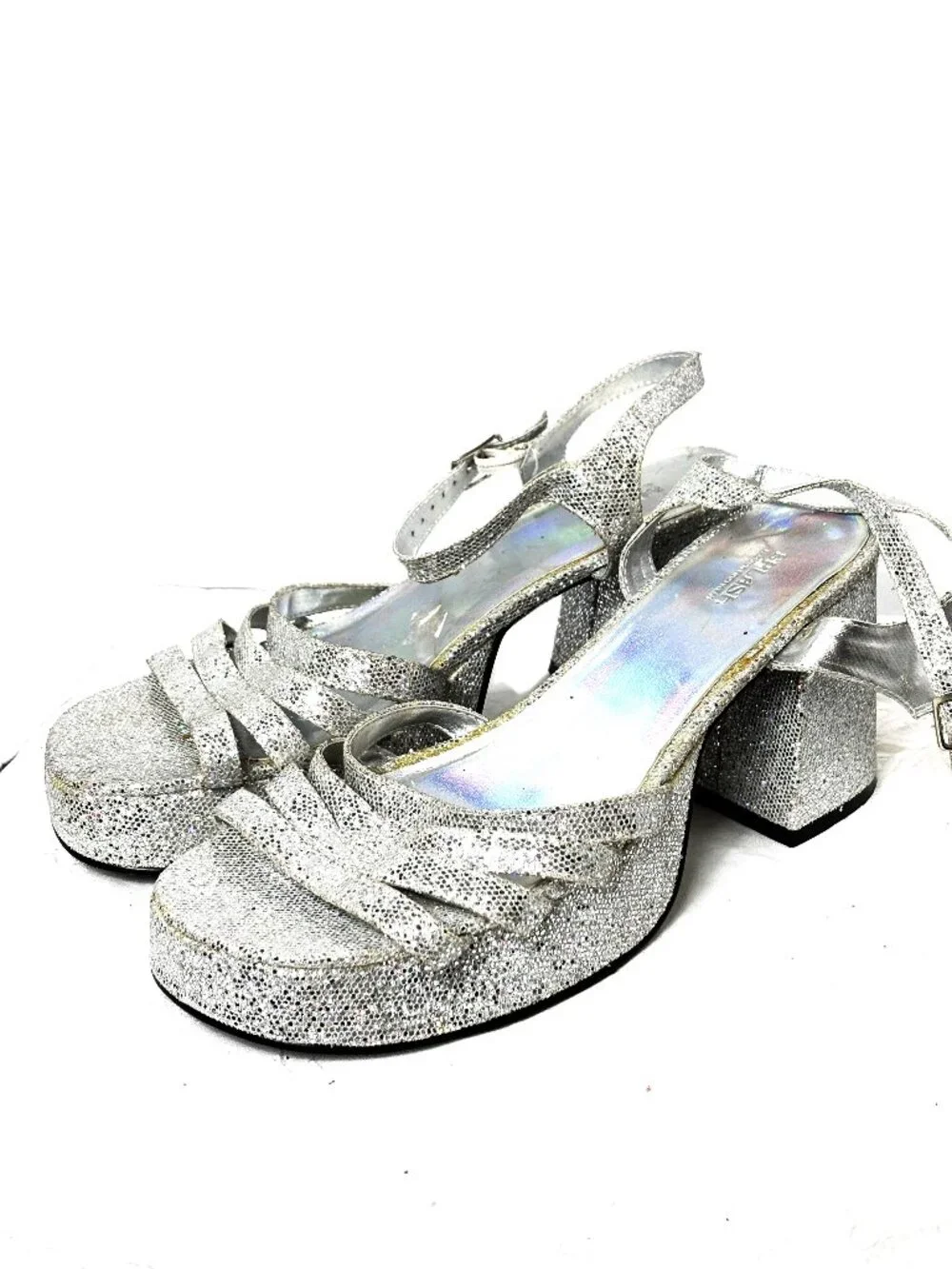 Splash VTG 70's - 80's Silver Sequin Chunky Platform Shoes Sz 10 EUC NOS